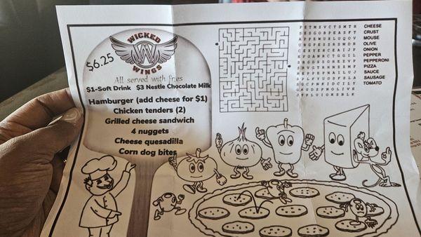 Kids menu