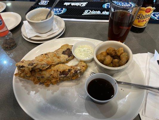 Chicken Fried Brisket and Fried Okra. Oh yeah!