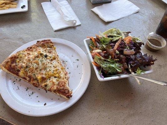 Elote Firkin and a Mini Garden Salad with Italian vinaigrette.