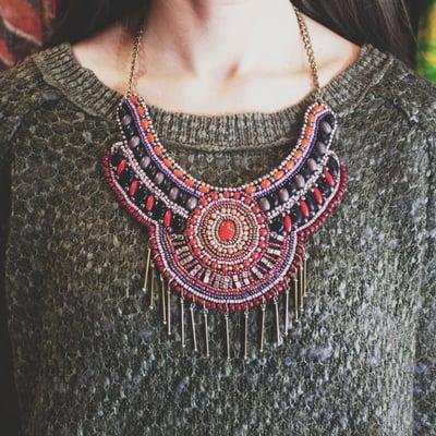 Elegant and ornate, Native-American inspired statement necklace.