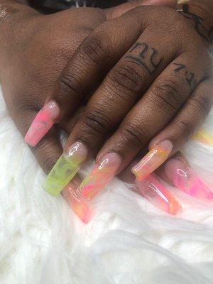 Neon Marble Nails