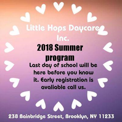 Make sure to register your little one for our summer program.  We have a few spots left make sure your child has been registered.