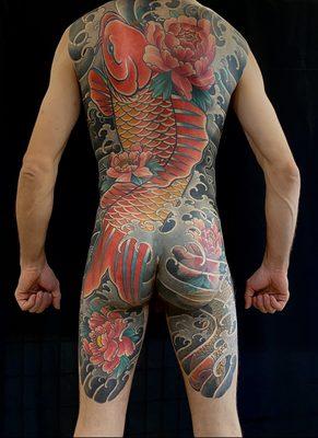 Japanese traditional Koi & Peonies back piece by Nuco