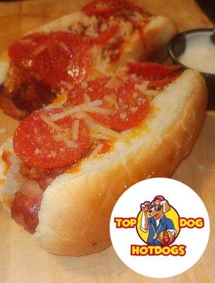 The pizza dog is delicious also comes with the bacon wrapped hot dog with pizza sauce mozzarella cheese pepperonis mozzarella cheese