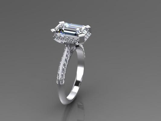 CAD of 3 carat emerald cut ring.