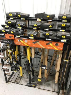 axes, sledge hammers of varying sizes