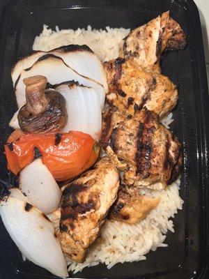 Chicken Kabob Plate - So Good! Chicken was juicy, seasoned and big. Veggies were good. Rice had cinnamon flav I didn't care for.