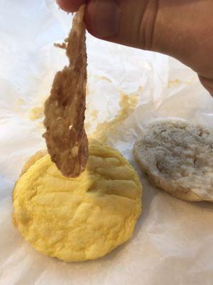 "Sausage" egg and cheese biscuit