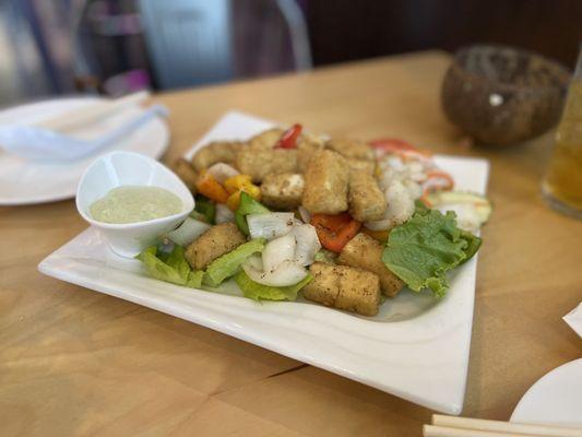 Salt and Pepper Tofu with Cilantro Cream Sauce