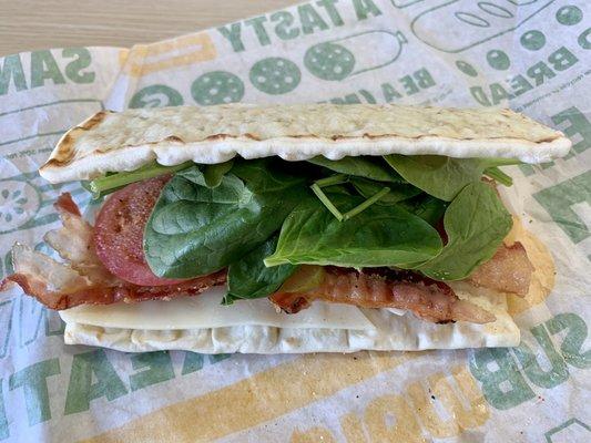 6" flatbread BLT sandwich.