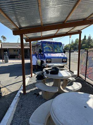 Clean tables in the shade