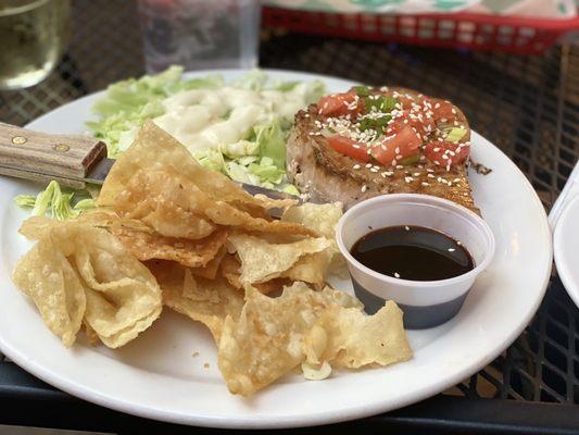 Tuna with Cole Slaw and Wonton Chips