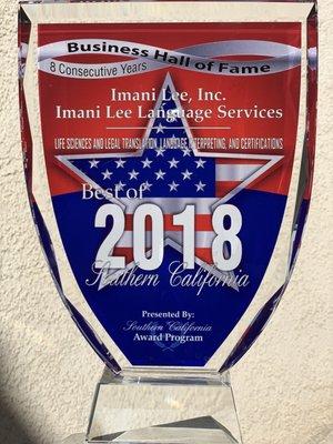 Imani Lee, Inc. and Imani Lee Language Services Receives Best of Southern California Award for the 8th Consecutive Year