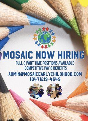 You have the power to make a difference in a student's life. Mosaic is now hiring, contact us for more information.