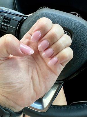 Oval, pink, gel manicure, real nails