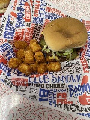 Cheese burger and tater tots