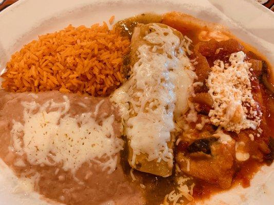 Chicken enchilada with chile relleno combo