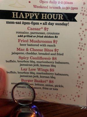 Happy Hour menu. Dec 2022.