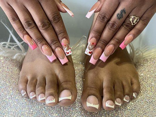 full set french tip on nails and toes