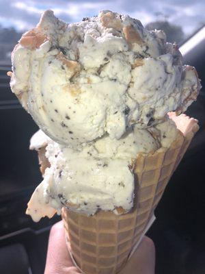 Two Scoops of Peanut Butter Cookies 'n Cream in a Waffle Cone!!!