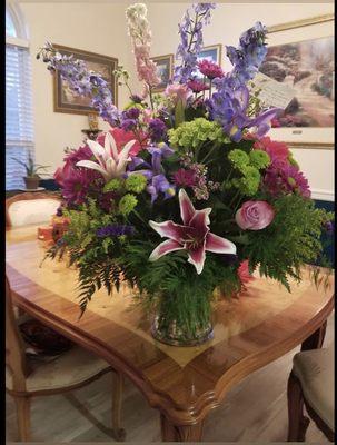 Beautiful arrangement that was very well received in nearby Harvest, AL. Added Stargazer lilies just as requested. Bravo Heritage!