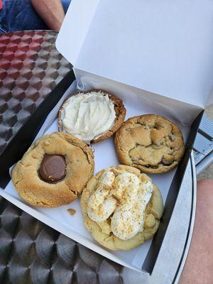 Cinnamon Roll, Chocolate Chip, Banana Cream Pie, Peanut Butter Cup.