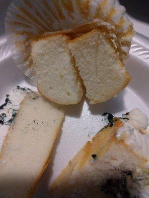 Top: Cupcakes had the texture of wheat bread.  Bottom: Saints cake was delicious on the inside.