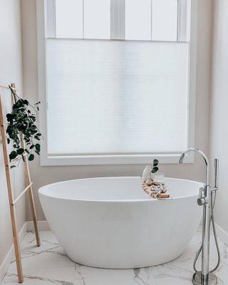 Custom Blinds In Seattle. Top-Down/Bottom-Up Honeycomb Shade in Bathroom.