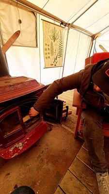 Wood stove in the tent