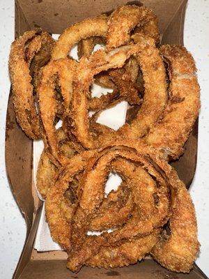 Onion rings - overcooked, dried out