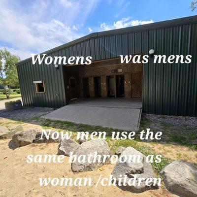 This used to be a women's room on the left and a mens room on the right. They removed the men's room and made the women's room unisex.