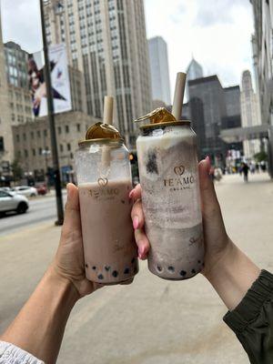 Oreo coffee smoothie and chocolate milk drink.