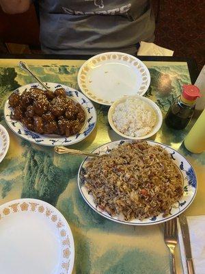 Pork Fried Rice and Sesame Chicken