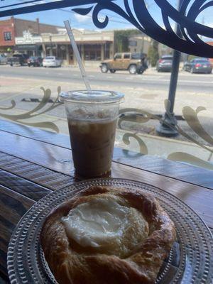 Cheese danish, and a iced lavender latte