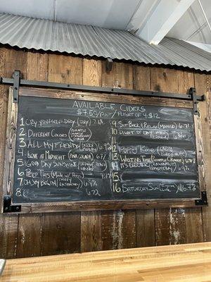 Cider menu