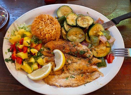 Grilled catfish and veggies