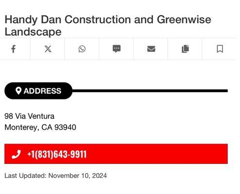 Current address and phone number for Handy Dan and Green Wise.