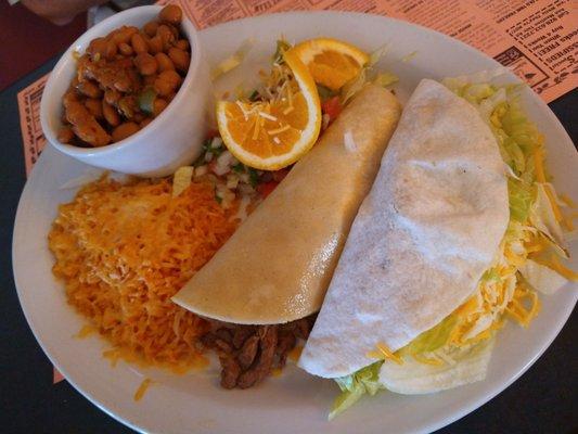 Carne asada taco and camarone taco.