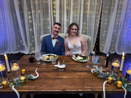 We got to design what went on this table, it went with our Boho/ farmhouse vibe!