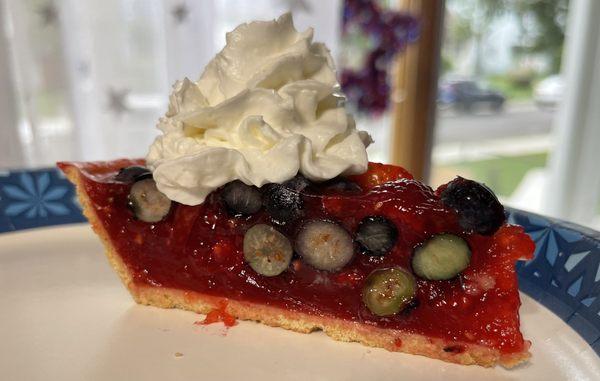 Summer berry pie made with the berries we picked