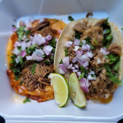 Quesabirria Taco and Carnitas Taco