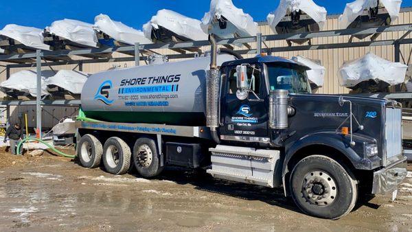 Shore Things Environmental septic truck at a boat yard