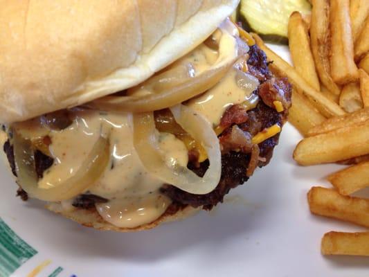 Chipotle cheddar bacon burger