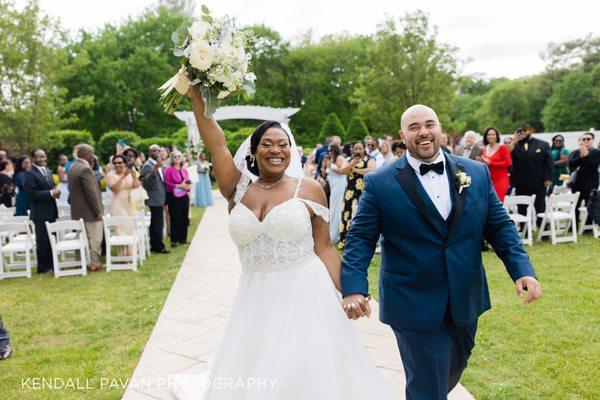 Bride and Groom Just Married in Outdoor Wedding Ceremony | Kendall Pavan Photography & Matt Ferrara Photography