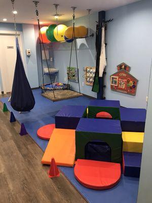 Sensory Gym with obstacle course! Interchangeable swings! Interactive sensory wall toys!