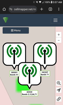 T-Mobile cell towers. Three towers and no service. 500 yards from T-Mobile towers.