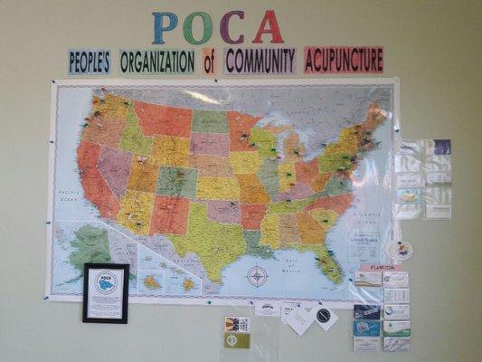 Reception Area - POCA map identifies other low cost clinics like ours around the country