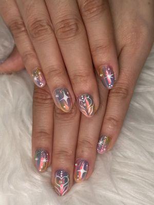 Gel-X with Chrome and Nail Art