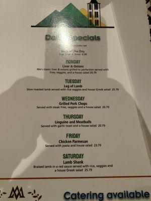 Daily Specials as of 10/17/2022. All very delicious!