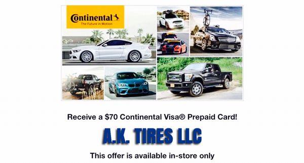 Continental Tire Rebate $70 Prepaid VISA Card Offer! Exp. 8/31/2017